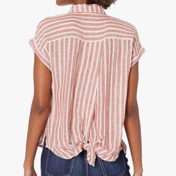 Lucky Brand XS Red and White Striped Button Down Shirt with Tie Back - Picture 10 of 10
